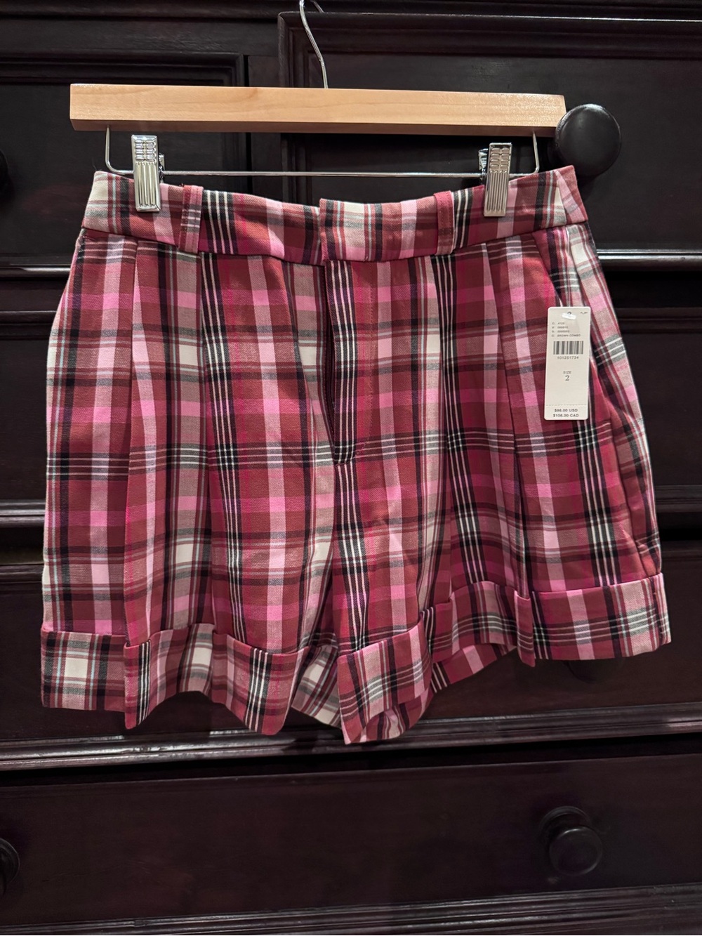 Maeve Pink Plaid High-Rise Bermuda Shorts